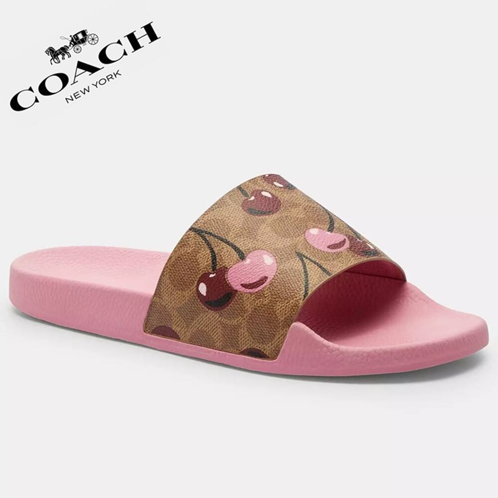 🍒 Coach Udele Sport Slide In Signature Canvas With Cherry Print - Picture 2 of 11